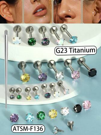 1Pc G23 Titanium 16G Zirconia Labret Lip Ring 6-10mm Piercing Jewelry Ear Cartilage Tragus Helix Internally Threaded Lobe Earrings
