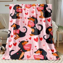 Super Soft Cute Dachshund Prints Flannel Printed 3D Blanket, As Birthday Gifts, Family, Wedding, Souvenir Blankets, Polyester Blankets Suitable For All Seasons, Washable, Machine Washable, Lightweight, Breathable, Comfortable, Warm, Unique, 280gsm For Him, Her Personalized Ideal Gifts For Her, Him, Family, Boyfriend, Girlfriend, Father, Family, Mother, Lover, Daughter, Son, Grandfather, Grandmother, Friend, Classmate, Pet.   Perfect Nap, Camping, Travel, Home, Daily Life, Office Decoration, Birthday, Anniversary, Valentine's Day, Thanksgiving, Christmas, Halloween, Mother's Day, Father's Day, Wedding, New Year Gifts ,Sofa,Bed,Car,Bedroom,Living Room,Office,  Outdoor Camping, Beach,Wall Decoration - 多色35 - 查看 4