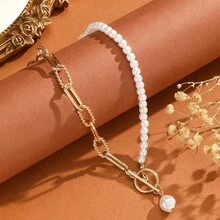 1 Collar de perlas vintage de múltiples capas, collar de cadena de metal elegante y personalizado