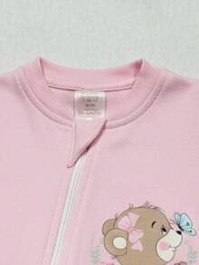 DTF Baby Girl Romper With Frilly Bear Print 100% Cotton Romper With Zipper Ensuring Your Baby's Comfort - Màu Hồng baby - Xem 7