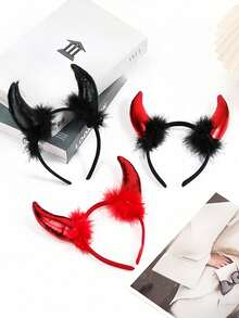 1pc Fashionable Devil Horn Headband Holiday Party Animal Headpiece With Sequin & Feather Witch,Hairband,Hair Hoop Headbands Hair Accessories Head Accessories - Multicolor - View 14