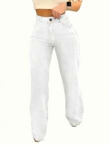 Women's Denim Jeans - Wide-Leg Loose Fit Mid-Rise Boyfriend Jeans, Y2K Style Denim Pants - trắng - Xem 2