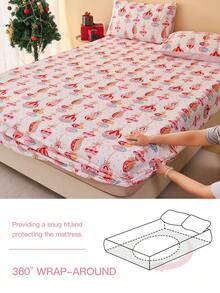 1件圣诞彩色球印花床笠，适用于9英寸至12英寸厚的床垫，柔软、抗皱、透气，适合所有尺寸的床，可机洗。时尚的圣诞装饰床笠，卧室和宿舍必备，通过Oeko-Tex认证 - 彩色 - 查看 5