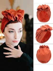 1pc Women's Casual New Fashion Floral Headscarf, Retro French Style Turban Head Wrap Hair Sleep Cap - Multicolor - View 12