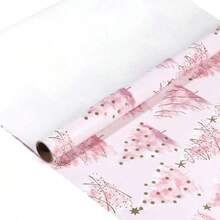 1 Roll Christmas Tree Gift Wrapping Paper - Pink & Gold Holiday Wrapping Paper, 118.11 Inches Long - Decorative Festive Paper, Suitable For Gifts, Premium Christmas Tree Pattern Design, No Accessories, Paper Material