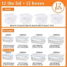 12个/24个装食品储物盒，5种尺寸，可重复使用密封盖PP材质卡扣盒，适用于水果、蔬菜、沙拉、意面、肉类、便当、午餐等，冰箱和厨房收纳好帮手，节省空间，可堆叠 - 彩色 - 查看 4