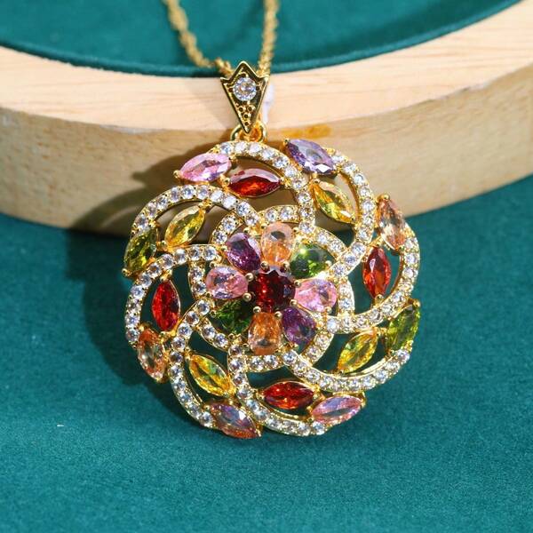 قلادة عنقود العنب الفاخر المرصعة بالزركونيا التركيبية - مطلية بالذهب عيار 18 قيراط، مجوهرات أحجار الميلاد لشهر ديسمبر متعددة الألوان للنساء، هدية زفاف وعيد الحب لامعة، مجوهرات أنيقة طوال العام