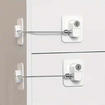 不锈钢冰箱锁，1 件冰箱锁配 1 把钥匙，青少年安全锁，强力粘合剂，适用于橱柜锁、冰柜锁和抽屉锁