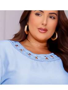 Women's Plus Size Embroidered Party Shirt Blouse - Blue - View 3