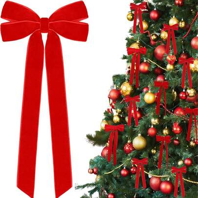 12PCS Red Christmas Bows, Velvet Bows, Christmas Tree Decorations, Christmas Ribbons, Christmas Ornaments, DIY Wreaths, Suitable For Christmas Trees, Families, Rooms, Birthday Parties, Weddings, Christmas And Festival Decorations