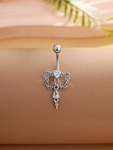 1pc Halloween Bat Wing Chain Belly Button Ring Pendant, Stainless Steel Sexy Piercing Jewelry For Festival Wear