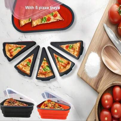 1 Recipiente Reutilizable Para Pizza Con 5 Bandejas Para Microondas, Recipiente Ajustable Para Pizza, Fácil De Organizar Y Ahorrar Espacio, Preservador De Pizza, Preservador De Alimentos Para Cocina, Apto Para Microondas, Ahorra Espacio En El Refrigerador, Herramienta Para Pizza