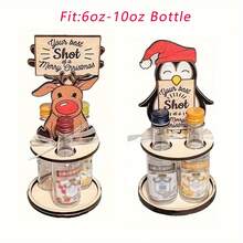 1pc Mini Wine Rack: Best Shot Mini Wine Bottle Holder, Penguin, Deer, Santa Claus Shaped, Seasonal Display, Holiday Decor, Holiday Design, Decorative Stand, Sturdy Construction, Faux Wood, Wine Glass Rack, Party Host, Home Entertainment, Valentine's Day, Wedding Season