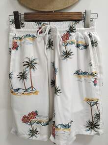 Set Of Men's Shirts And Shorts With Hawaiian Print, Summer Beach Short Sleeves, Viscose With Elastane, Shrinks A Little - 綠色 - 查看 3