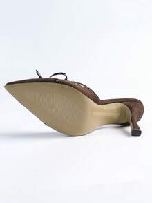 Fall/Winter Women's Fashion Pointed Toe Coffee Brown Bow Accent Party -On Stiletto High Heel Pumps, Elegant, Mule