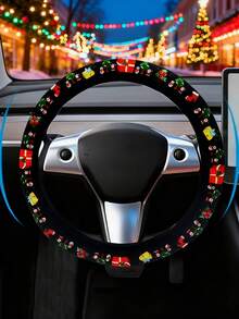 1pc Christmas Car Steering Wheel Cover, Lip Steering Wheel Cover With Santa Claus And Christmas Tree Patterns, Soft And Stretchable Protective Cover, Suitable For Most Car Models Such As Sedans And SUVs - All Season Universal Steering Wheel Cover, Car Steering Wheel Cover - Multicolor - View 13