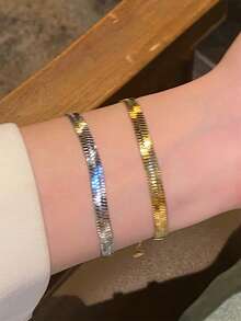 1pc Simple Flat Snake Bone 925 Sterling Silver Bracelet Fine Jewelry Gift For Women Girlfriend Gift Fine Ladies Jewelry Daily Deco - Flat Snake Bone Bracelet - View 2