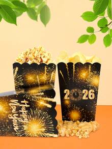10件/20件/50件2026新年快乐爆米花盒黑金色新年前夜主题派对黑金爆米花礼盒糖果饼干零食盒冬季活动派对礼品用品 - 彩色 - 查看 6