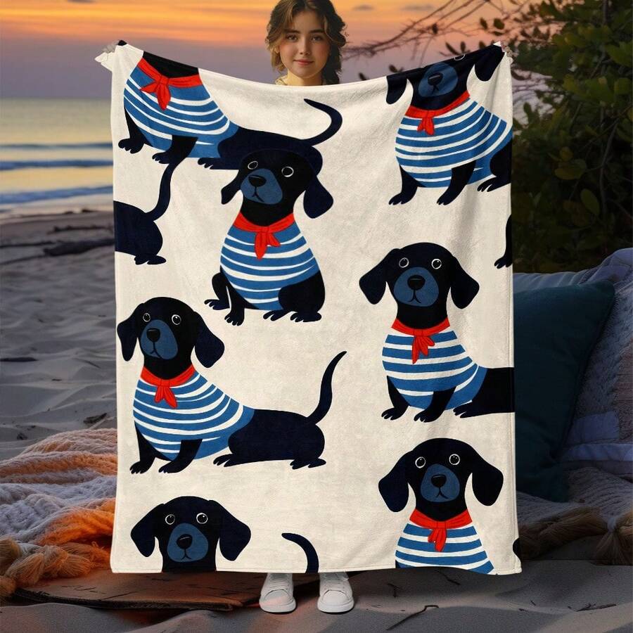 Super Soft Cute Dachshund Prints Flannel Printed 3D Blanket, As Birthday Gifts, Family, Wedding, Souvenir Blankets, Polyester Blankets Suitable For All Seasons, Washable, Machine Washable, Lightweight, Breathable, Comfortable, Warm, Unique, 280gsm For Him, Her Personalized Ideal Gifts For Her, Him, Family, Boyfriend, Girlfriend, Father, Family, Mother, Lover, Daughter, Son, Grandfather, Grandmother, Friend, Classmate, Pet.   Perfect Nap, Camping, Travel, Home, Daily Life, Office Decoration, Birthday, Anniversary, Valentine's Day, Thanksgiving, Christmas, Halloween, Mother's Day, Father's Day, Wedding, New Year Gifts ,Sofa,Bed,Car,Bedroom,Living Room,Office,  Outdoor Camping, Beach,Wall Decoration - 多色38 - 查看 1
