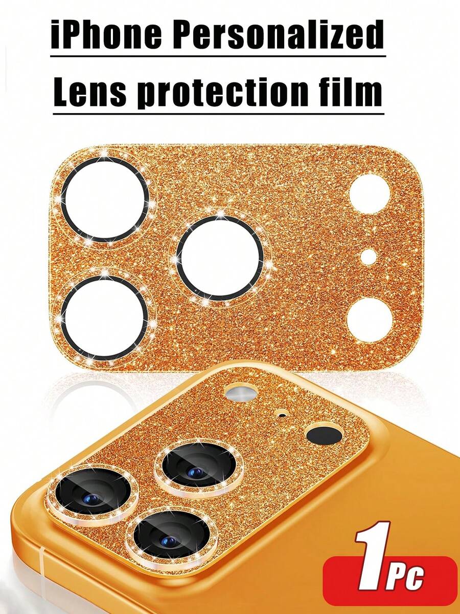 1pc Camera Lens Protector Film, Compatible With IPhone 17 Pro Max/17 Pro, Ultra-Clear Tempered Glass With Shiny Diamond Texture, 9H Scratch-Resistant, Easy Installation, Bright Orange