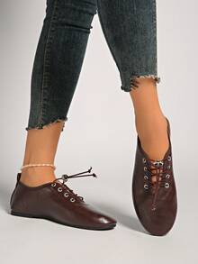 Nuovi ballerine morbide per primavera/estate/autunno, a basso tacco, leggere, comode scarpe da nonna con tacco basso, scarpe da lavoro alla moda per donna, sneaker flat rosse, nere e bordeaux - Castano - Visualizzare 3