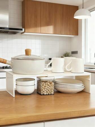 1pc/2pcs Retractable Desktop Storage Rack, Kitchen Multifunctional Seasoning Tableware, Kitchenware, Pots, Bowls, And Pans Storage Rack, Kitchen Island Countertop, Stove Storage Rack, Space Saving, Miscellaneous Sorting Rack