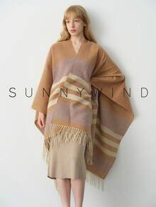 1pc Women's Polyester Striped Soft Casual Shawl, Suitable For Everyday Wear In Autumn/Winter