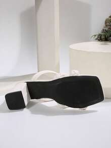 法式方头绑带 PU 优雅仙女风格粗跟凉鞋，适合约会、购物、通勤、商务、聚会、派对、度假，时尚、百搭、舒适 - 白色 - 查看 7