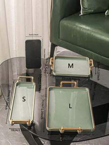 1pc Rectangular Modern Luxury Design Serving Tray With Handle, Suitable For Dessert, Cake, Snacks, Wedding, Home And Office Use