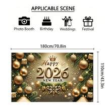 1件装 2D 平面 2026 新年快乐 涤纶纤维背景布,2D 平面设计,客厅装饰,婚礼生日派对装饰,多场景适用 - 珊瑚粉 - 查看 4