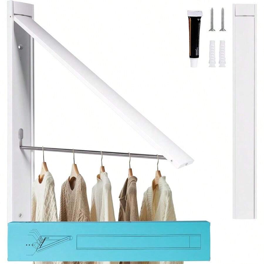 Retractable Clothes Drying RackSpace Saver Wall Mounted Folding Hanger For Laundry Room Closet Storage Organization Easy Installation Aluminium Dryer 1pcs - White - View 1