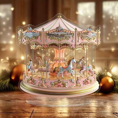 Dreamy Carousel Acrylic Sun Catcher - Versatile Desktop Display For Home & Office Decor, Perfect Christmas Or Birthday Gift With Stand Included