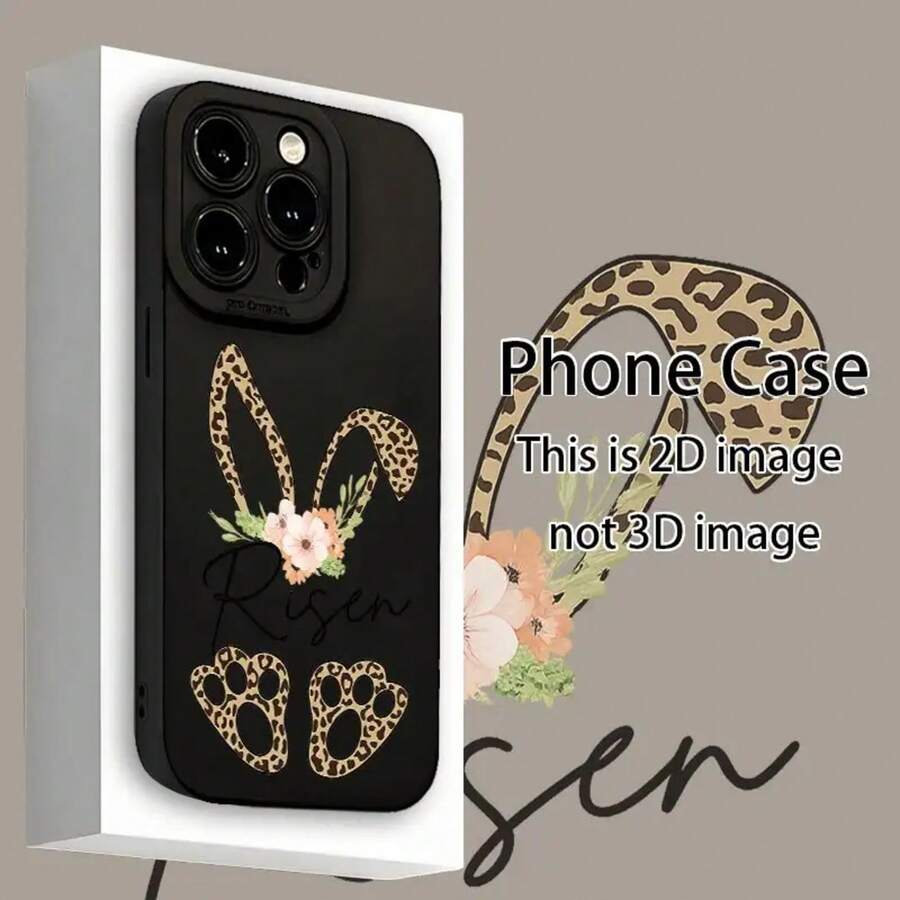 Easter Bunny Phone Case With Striped Floral Pattern, UV Printing Durable, 360-Degree Full Protection, Compatible With Latest Models Including 17, 16, 15, 14, 13, 12, 11, XR, X/XS, 7, 8 Plus 2025.1 - màu đen - Xem 1