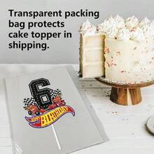 DBlack Glitter Flag Car 6 Happy Birthday Cake Topper Cheer To Racing Car Sport Theme Decor Plies Boys Girls Happy 6th Birthday Party Decorations - 黑色 - 查看 4