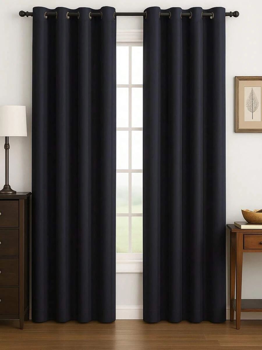 Luxury Glow Faux Silk Curtain Panel-1 Panel, 8 Grommets, 14 Colors, Elegant & Light Filtering  54 X 84 Inches - Navy Blue - View 1