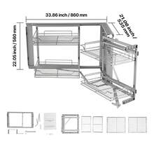 Kitchen Cabinet Organizer With 2 Levels And 4 Shelves, Chrome-Plated Carbon Steel Storage Basket, Left And Right Opening, Minimum Door Opening Width 60 Cm - Aufbewahrungskorb für Blindschränke, verchromter Stahl, 2-stöckig, 86 x 50 cm - Xem 10