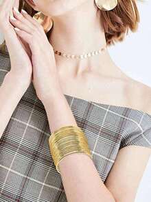 2 Pcs Cuff Bangle Bracelet For Women Open Wide Wire Bracelets Gold Wrist Cuff Wrap Bracelet Adjustable - Default - View 2