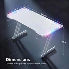 HLONONE Gaming Tisch, Gaming Schreibtisch mit LED, PC Tisch Gaming mit Carbonfaser Oberfläche, Stabiler Computertisch für Gaming mit Kopfhörerhaken und Getränkehalter, Weiß