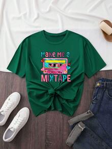 Ropa de mujer de verano y primavera, camisetas casuales de manga corta, camisetas estampadas de cuello redondo - Verde - Ver 15