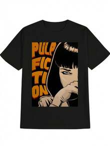Men's Casual Graphic Tee - Round Neck, Black With Bold Pulp Fiction Print & Stylish Illustration, Perfect Summer Gift For Men - 黑色 - 查看 1