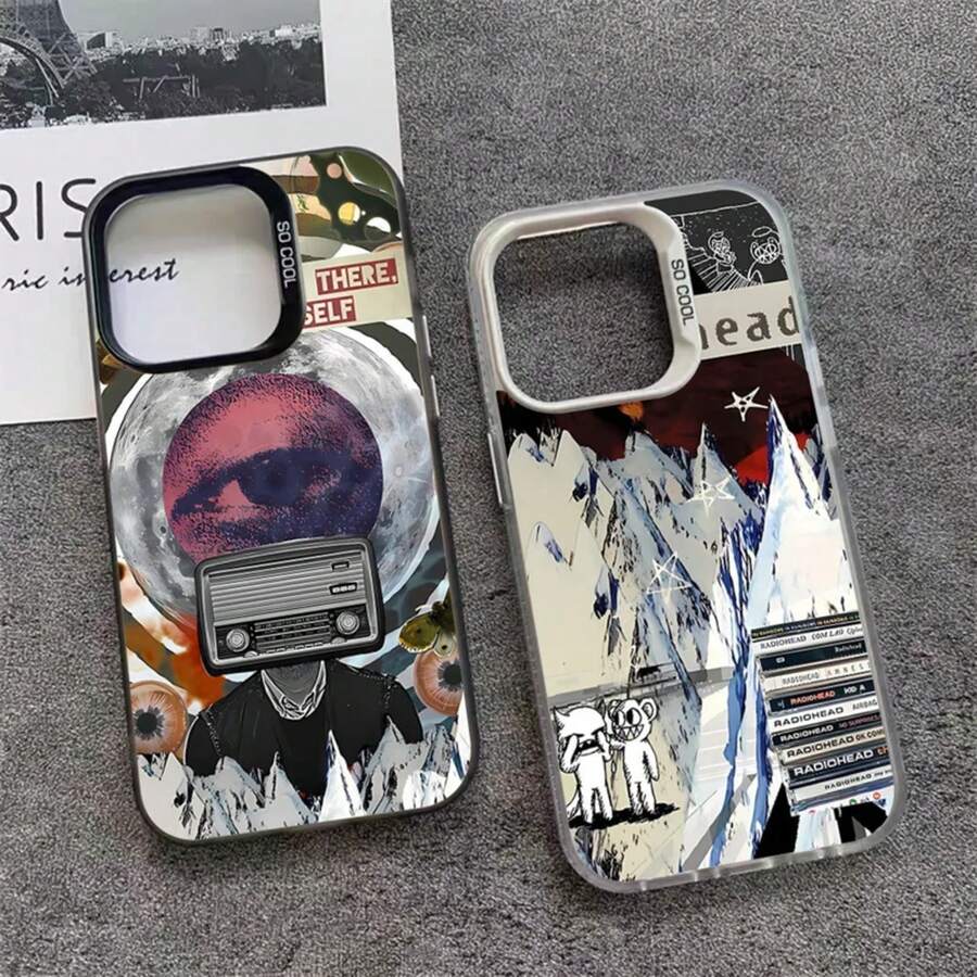 Funda de teléfono de diseño de moda vintage Radiohead para 17 16 15 14 13 12 11 Pro Max Plus color aire a prueba de golpes cubierta trasera plateada - Z7 - Ver 1