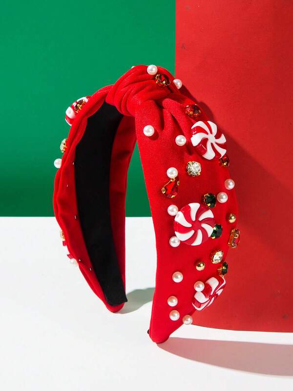 1 pieza Diadema de mujer de ala ancha de tela de unicolor con elemento navideño, accesorio de moda con decoración de molino de viento de rhinestone, artículo esencial para vacaciones, disfraz de Navidad personalizado, belleza, banda para el cabello, diadema, aro para el cabello, diadema para mujeres