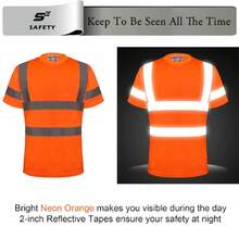 High Visibility Shirts For Men Class 3 Hi Vis Reflective Construction Shirts For Men With Pocket  T Shirt For Mens Work Shirt For Mens Short Sleeve Orange,24199805 - 珊瑚橙 - 查看 5