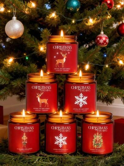 圣诞之夜 - 100克/200克/50克玻璃罐装香氛大豆蜡烛 | 香薰蜡烛，送给闺蜜的生日礼物，送给女性的冬季礼物，圣诞家居装饰。