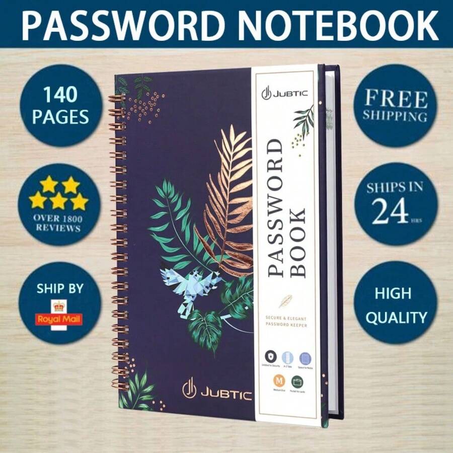 Spiral Flowers Internet Password Book With Alphabetical Tabs Logbook 140 Pages - Navy Blue - View 1