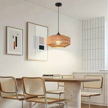 1 件波西米亚风格吊灯，E27 插座，手工编织布艺灯罩，厨房岛乡村风格悬挂装饰，天花板吊灯，农舍照明，不含灯泡 - 黑色 - 查看 7