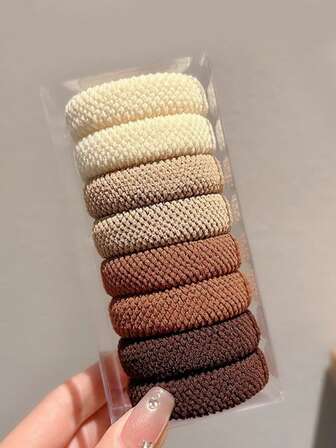 8/16个装女士简约发圈，时尚咖啡色发带，加厚高弹，休闲风格发圈，耐用不伤发，日常休闲发饰