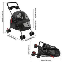 Foldable Pet Stroller With 40lbs Capacity, Large Breathable Cart & 4 Wheels With Brakes For Medium Dogs/Cats - 黑色 - 查看 2