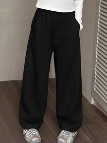 Girls' Gray Wide Leg Sweatpants, Casual Lightweight Spring Summer Autumn, Sports Style Girls Pants, Girls Clothes, Black Pants, Sports Wear, Green Pants, Black Pants, Children's Clothing, Girls Teenage Pants, Sports Pants, Girls Pants, Teenage Girls Clothing, Girls Winter Outfits, Cute Pants, Tween Girl Pants, Striped Pants, Girls Clothes, Tween Girl Cargo Pants, Tween Girl Sports Pants, Tween Girl Flare Pants, Autumn Tween Girl Clothes, 8-12Y - Black - View 2