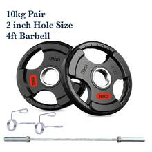 Shark Power Gear Tri Grip Weight Plates (Pair & Sets) – Compatible With 2 Inch Barbell (4ft / 5ft / 6ft / 7ft) – Full Home Gym Strength Kit - A - Ver 97